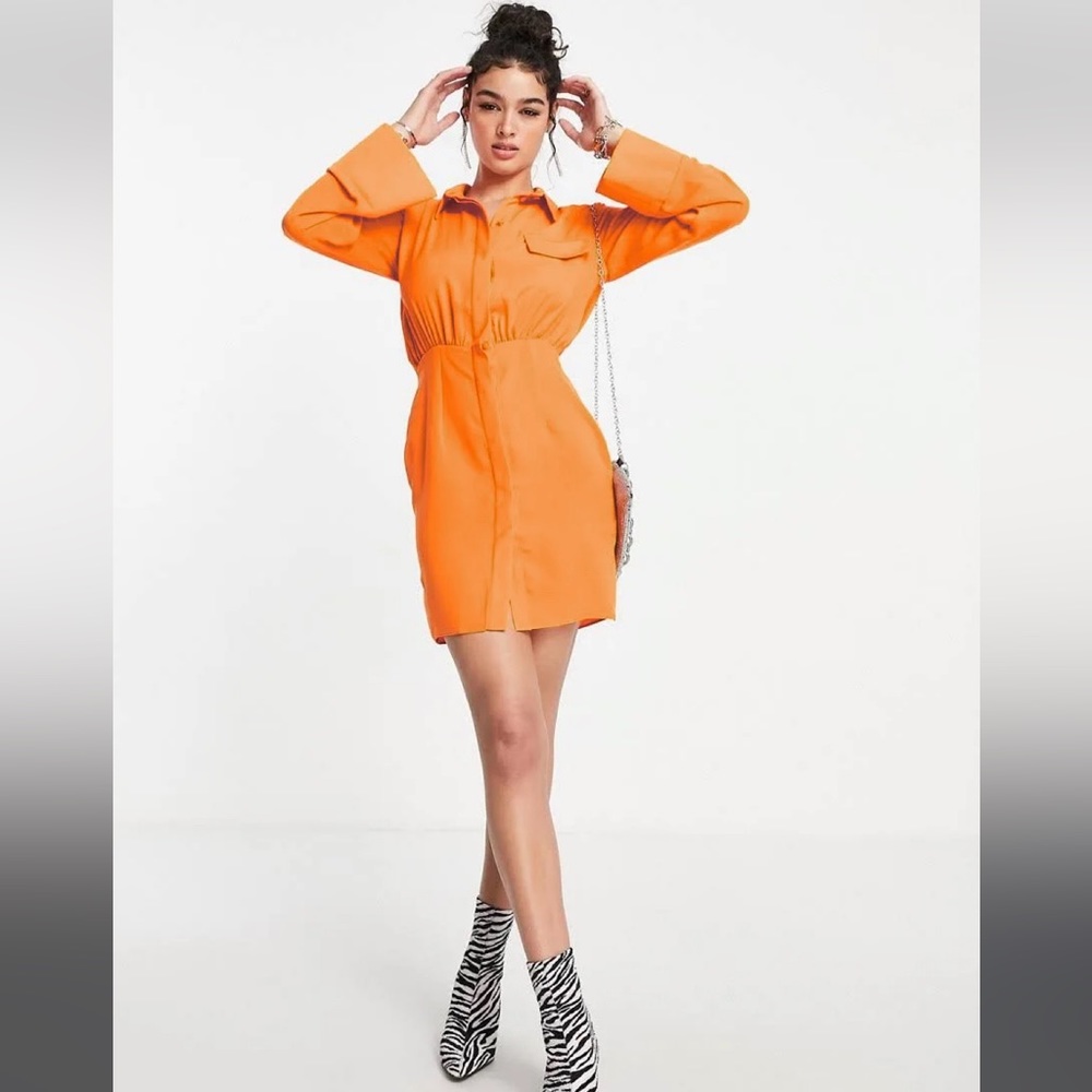 ASOS DESIGN button up waisted mini shirt dress